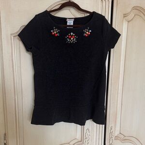 Crewcuts Black Top with Colorful Embroidery